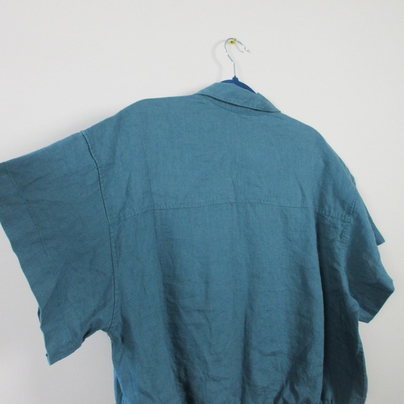 Athleta Playa Tie Top Women 2X Blue 100% Linen Short Sleeve Tie Waist Casual 274 - Picture 3 of 12